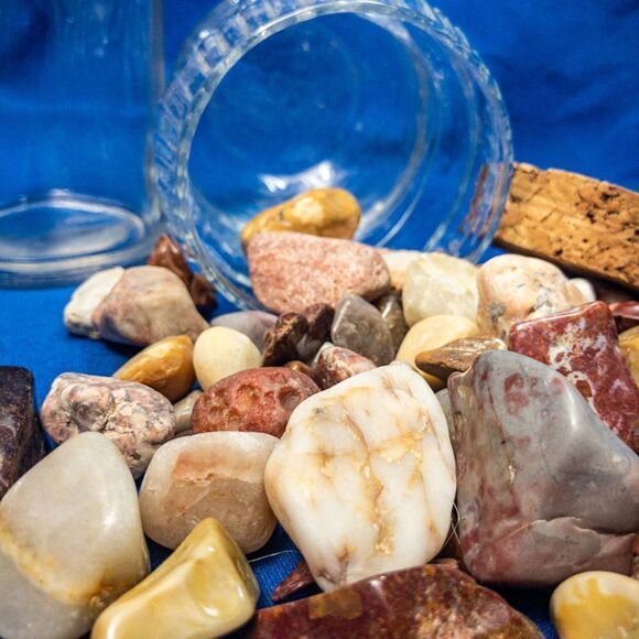 VTG Glass Bottle, Knob Stopper, & Snowman Full of Cool Rocks - Picture 5 of 10